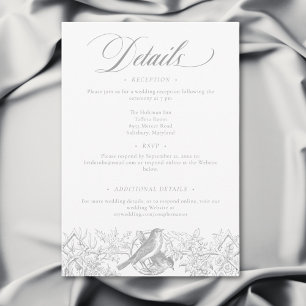Carte D'accompagnement Elegant Grey Chinoiserie Nature & Oiseaux Mariage
