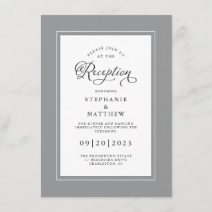 Carte D'accompagnement Elégant Gris Blanc Mariage Réception Bordures Chic