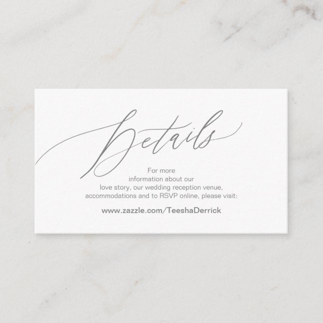 Carte D'accompagnement Elegant gris foncé, Détails Mariage, RSVP en ligne (Devant)