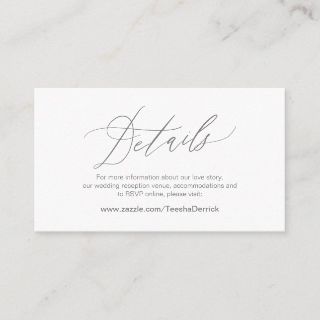 Carte D'accompagnement Elegant gris foncé, Détails Mariage, RSVP en ligne (Devant)