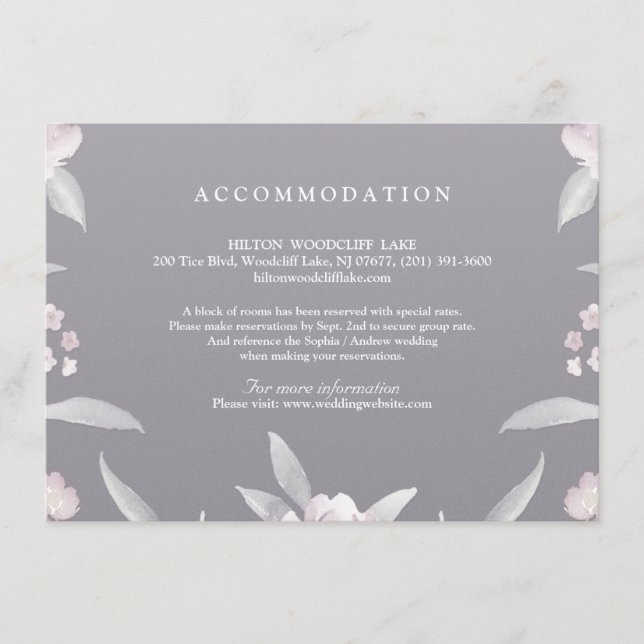 Carte D'accompagnement Élégant hébergement Mariage à fleurs chinoiserie (Devant)