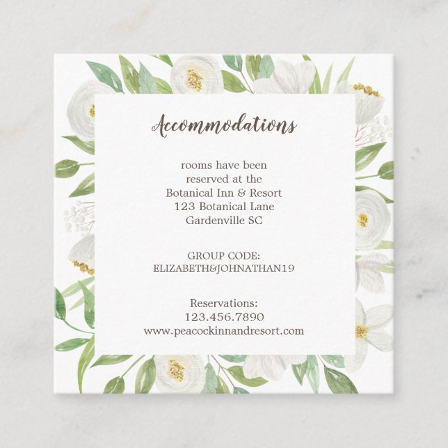 Carte D'accompagnement Elégant Hébergement Mariage Floral Blanc & Vert (Devant)