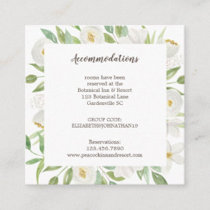Carte D'accompagnement Elégant Hébergement Mariage Floral Blanc & Vert