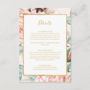 Carte D'accompagnement Elégant Jardin Floral Blush Détails du Pastel