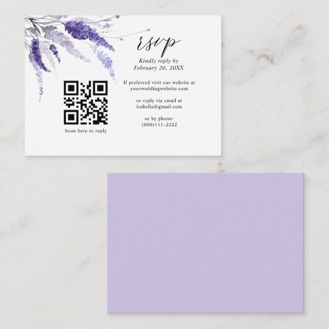 Carte D'accompagnement Élégant Lavande Floral QR Code Lilac Wedding RSVP (Devant / Derrière)