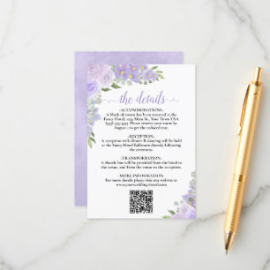 Carte D'accompagnement Elegant Lavender Floral Mariage Détails QR Code