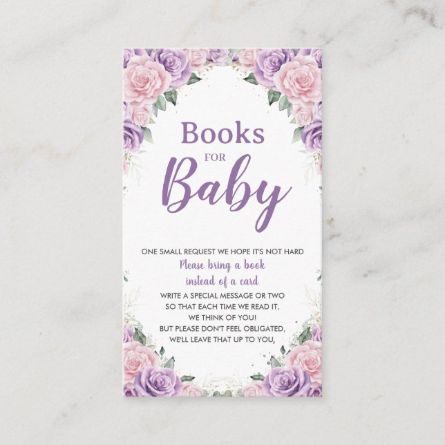 Carte D'accompagnement Élégant Lilac Rose Floral Livres pour bébé (Devant)