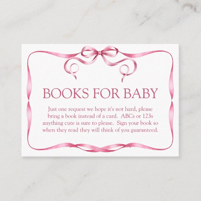 Carte D'accompagnement Élégant Livre De Ruban Rose Pour Bébé (Devant)