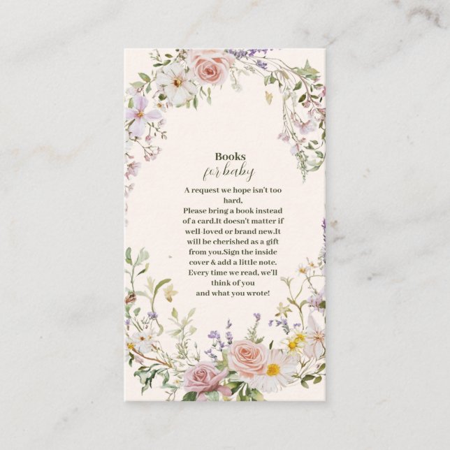 Carte D'accompagnement Elégant livre Fleur sauvage rose pour bébé (Devant)