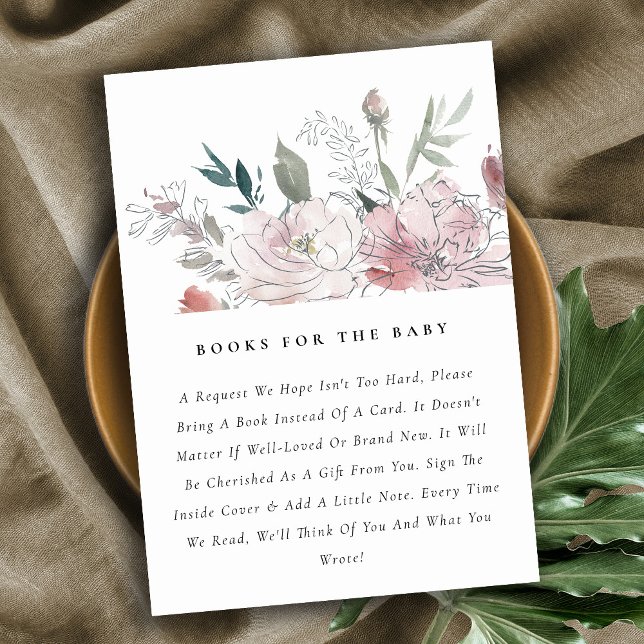 Carte D'accompagnement Élégant Livre Floral Dusky Blush Pour Baby shower (Créateur téléchargé)