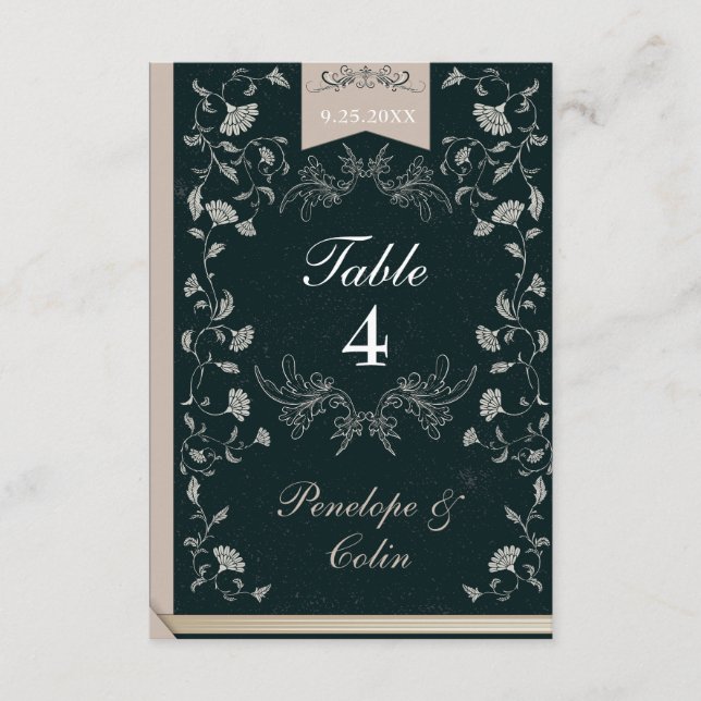 Carte D'accompagnement Élégant Livre noir Tan Couverture Mariage Numéro d (Devant)