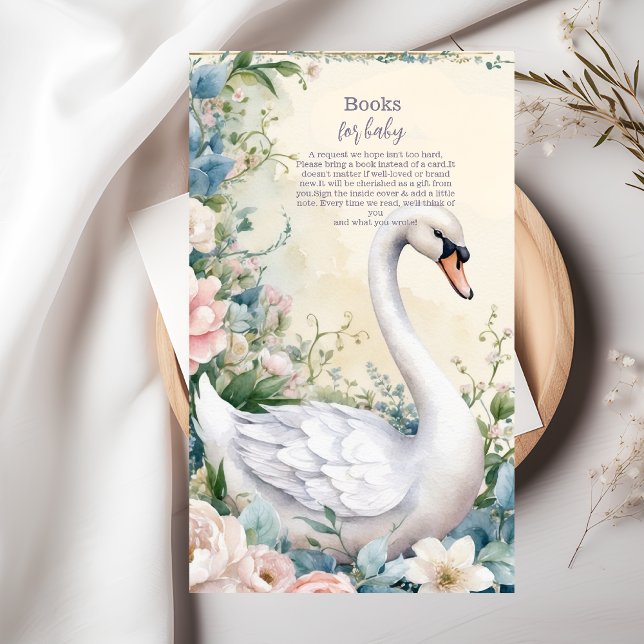 Carte D'accompagnement Elégant livre rose vierge de cygne floral pour béb (Créateur téléchargé)