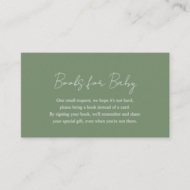 Carte D'accompagnement Élégant livre simple Sage Green pour le Baby showe (Devant)