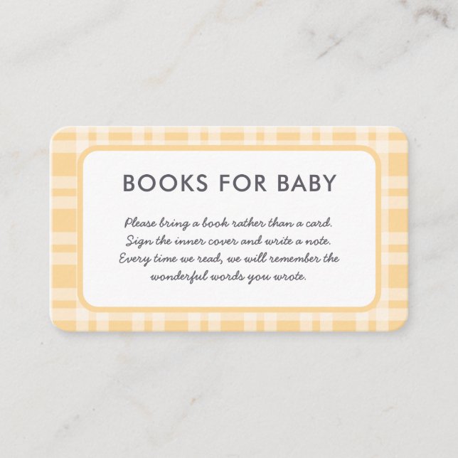 Carte D'accompagnement Elégant Livres De Baby shower Plaid Pour Bébé (Devant)