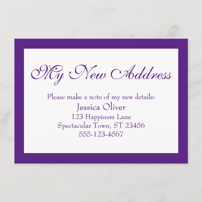 Carte D'accompagnement Élégant Ma Nouvelle Adresse Bordé Violet & Blanc (Devant)