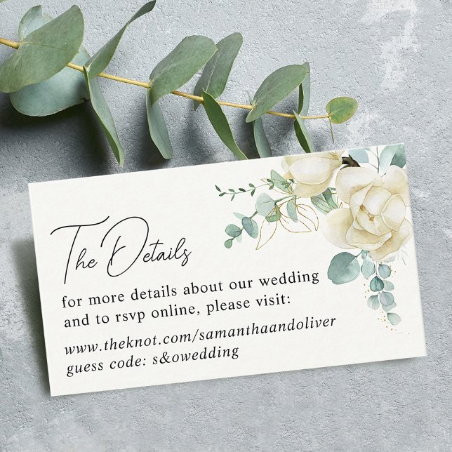 Carte D'accompagnement Elegant Magnolia Eucalyptus Détails du Mariage (Elegant Magnolia Eucalyptus Wedding Details Enclosure Card)
