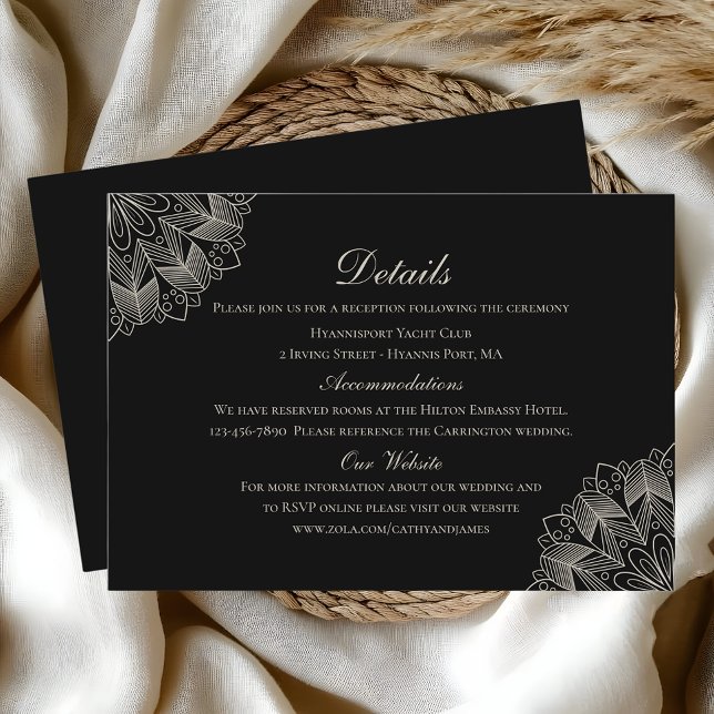 Carte D'accompagnement Elegant Mandala Indian Boho Black Wedding Details (Créateur téléchargé)