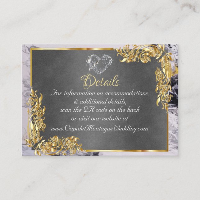 Carte D'accompagnement Elegant Marble, Grey, Gold Frame, Silver Heart (Devant)