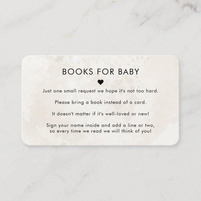 Carte D'accompagnement Élégant Marbre Chic Livres simples pour Baby showe (Devant)