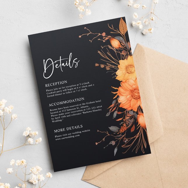 Carte D'accompagnement Elégant Mariage d'aquarelle de couleur noire (Elegant Black Fall Floral Watercolor Wedding Enclosure Card)