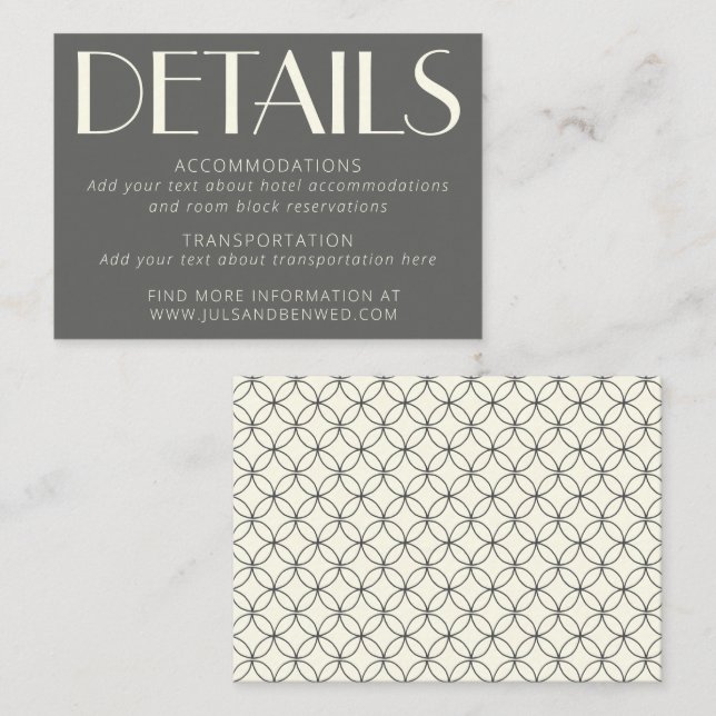 Carte D'accompagnement Élégant Mariage d'art rétro en ligne noire et blan (Devant / Derrière)