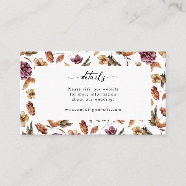 Carte D'accompagnement Élégant Mariage d'automne (Devant)