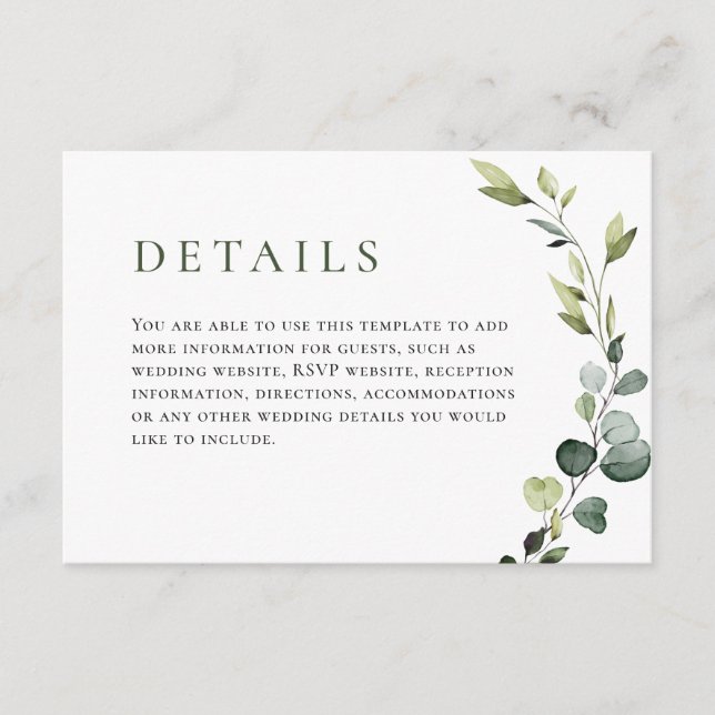 Carte D'accompagnement Élégant Mariage de Bohême Eucalyptus (Devant)