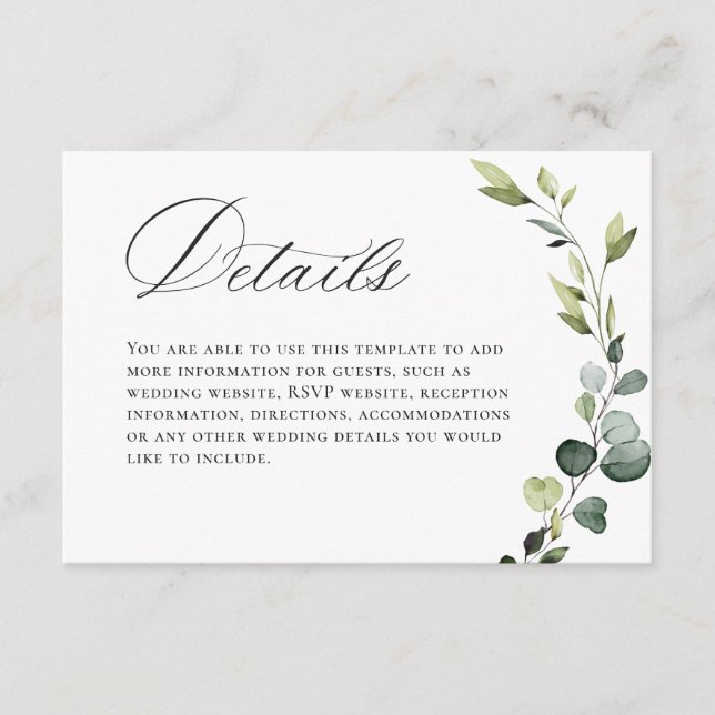 Carte D'accompagnement Élégant Mariage de Bohême Eucalyptus (Devant)