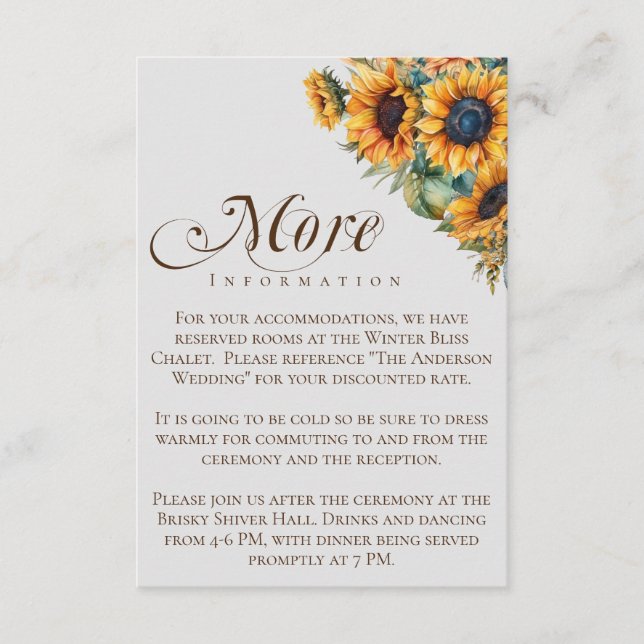 Carte D'accompagnement Élégant Mariage de calligraphie des tournesols rus (Devant)