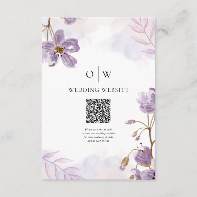 Carte D'accompagnement Élégant Mariage de code QR floral violet clair (Devant)