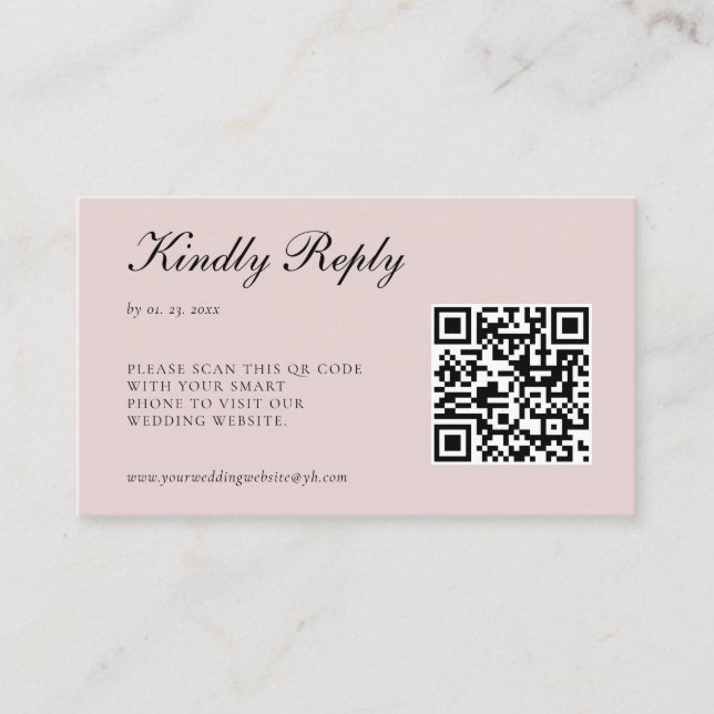 Carte D'accompagnement Élégant Mariage de code QR RSVP rose vif (Devant)