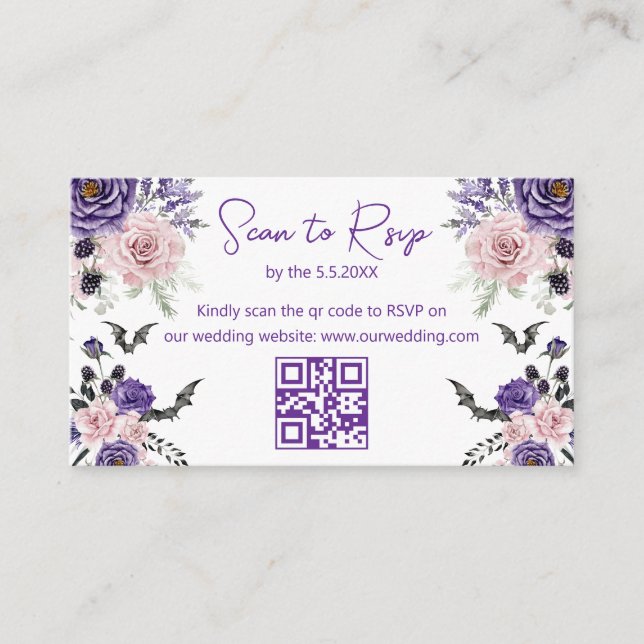 Carte D'accompagnement élégant mariage de code rsvp qr halloween violet (Devant)