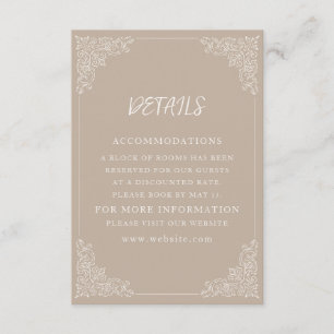Carte D'accompagnement Élégant Mariage de crème de taupe Vintage Détails