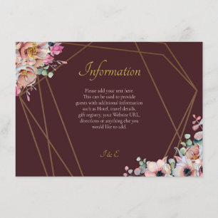 Carte D'accompagnement Élégant Mariage de Fleurs d'anémones Marsala Blush