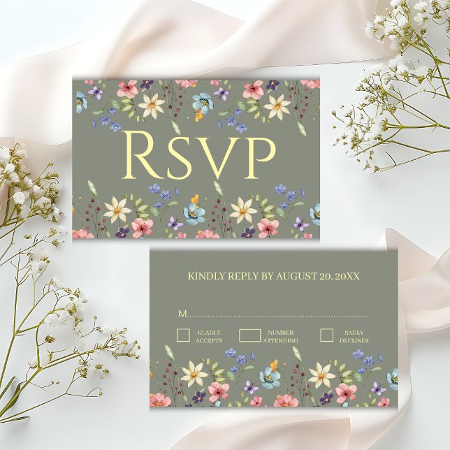 Carte D'accompagnement Elégant Mariage de Gris Floral Sage Traditiona RSV (Créateur téléchargé)
