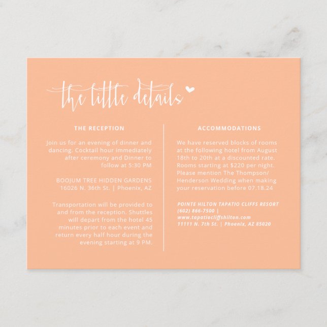 Carte D'accompagnement Elegant Mariage de pêche Boho Détails QR Code (Devant)