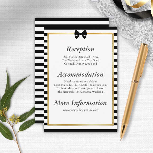 Carte D'accompagnement Élégant Mariage de trame en or noir blanc (Créateur téléchargé)