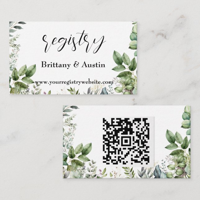 Carte D'accompagnement Elégant Mariage de verdure aquarelle registre QR (Devant / Derrière)