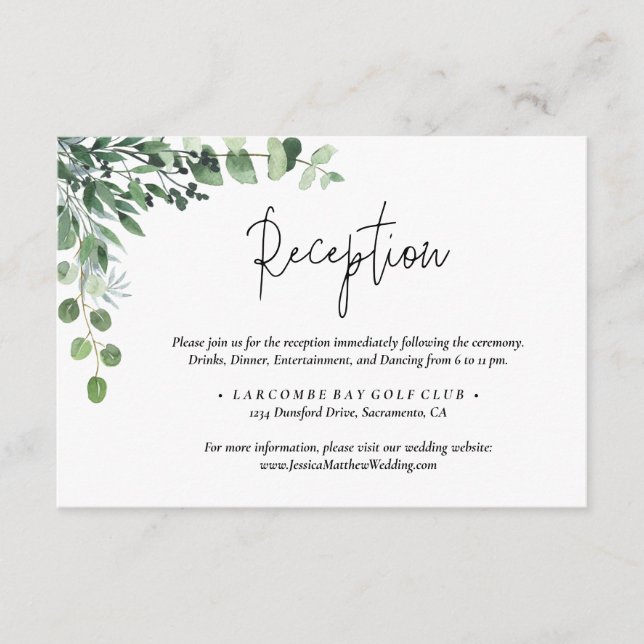 Carte D'accompagnement Élégant Mariage d'Eucalyptus vert Dusty (Devant)