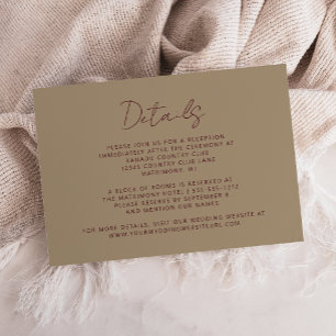 Carte D'accompagnement Élégant Mariage d'or d'écriture bordeaux