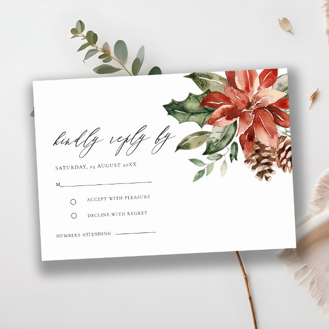 Carte D'accompagnement Elégant Mariage du cône de pin rouge Poinsettia RS (Créateur téléchargé)