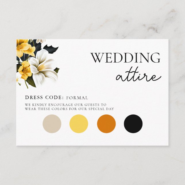 Carte D'accompagnement Élégant Mariage floral blanc et jaune (Devant)