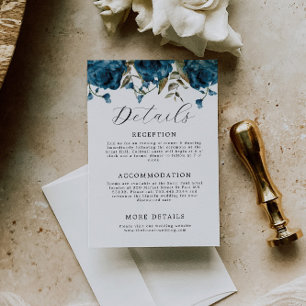 Carte D'accompagnement Elégant Mariage floral bleu marine