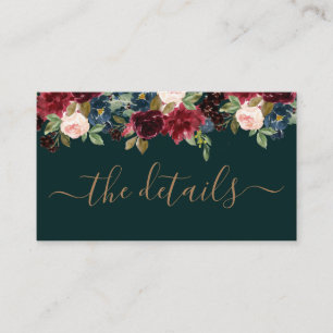 Carte D'accompagnement Élégant Mariage floral Bourgogne vert bijou