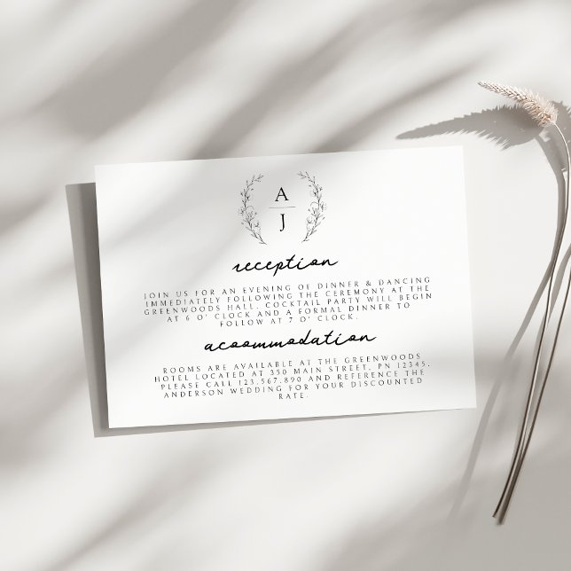 Carte D'accompagnement Elégant Mariage Floral Crest Monogramme Détails (Créateur téléchargé)