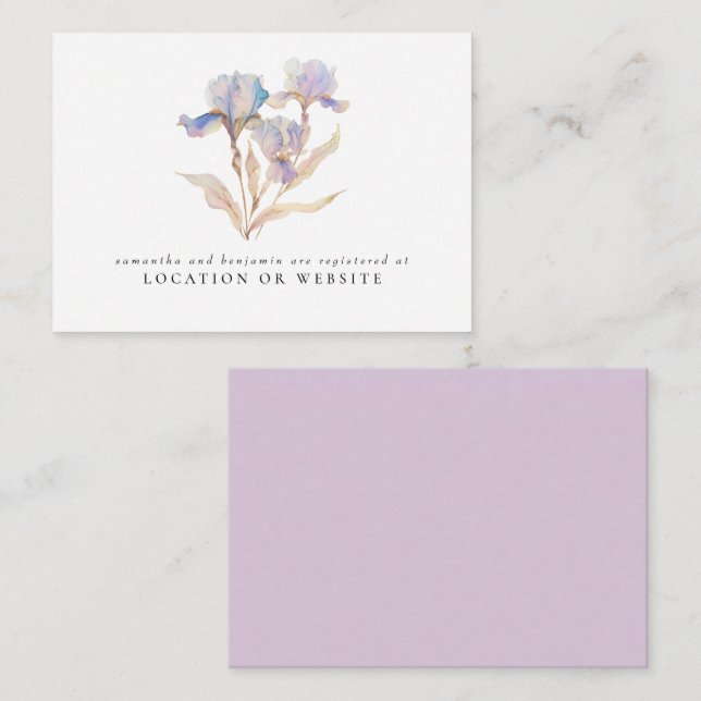 Carte D'accompagnement Élégant Mariage Floral Iris (Devant / Derrière)