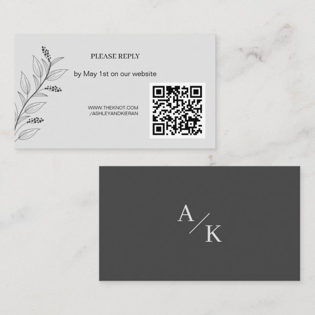 Carte D'accompagnement Élégant Mariage floral QR RSVP (Devant / Derrière)