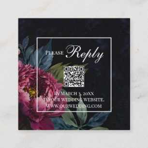 Carte D'accompagnement Elégant Mariage floral rose foncé code QR RSVP