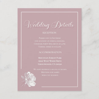 Carte D'accompagnement Élégant Mariage Floral Rose Poussiéreux Blanc