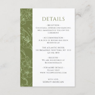 Carte D'accompagnement Elégant Mariage Floral Sage Green Détails